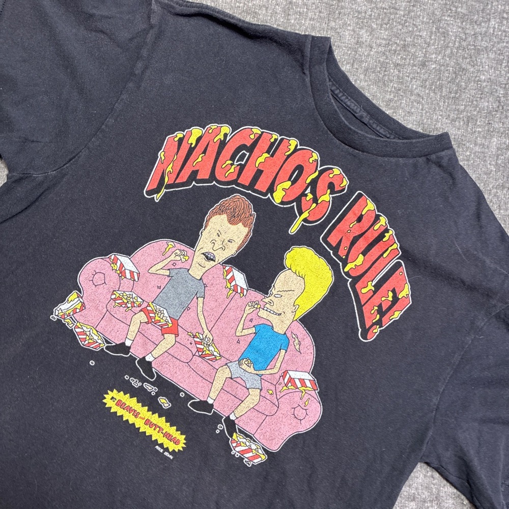 MTV Beavis and Butt-Head T-Shirt Mens Large Black Nachos Rule Graphic